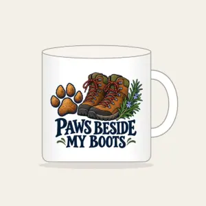 PAWS BESIDE MY BOOTS Mug in white