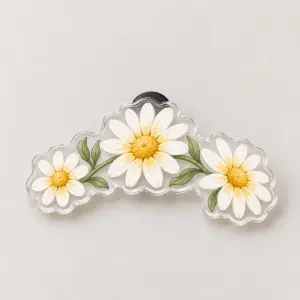 Daisy Chain Shoe Charm with three linked daisies in white and butter yellow with a sage stem