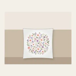 Pressed Posies in Blush and Lavender Pillow in white: All-over pressed posies in blush, lavender and sage.