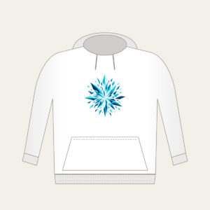 Aqua Shards Bursting into Navy Hoodie in white: A burst of aqua and white geometric shards darkening into navy.