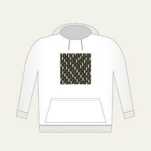 Staggered Olive Dashes on Charcoal Hoodie in white: Short olive and cream dashes in a staggered rhythm on charcoal.
