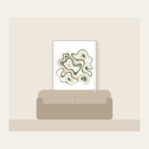 Moss and Sand Contour Lines Fleece Blanket in white: Flowing contour lines in moss, sand and cream trace the shape of a quiet landscape.