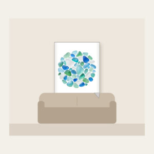 Sea-Glass Pebbles in Blues and Greens Fleece Blanket in white: Rounded sea-glass pebbles in pale blues, greens and frosted white.