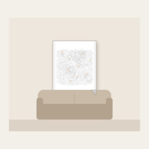 Topographic Lines and Trail Markers Fleece Blanket in white: Topographic lines in grey with small orange trail markers.