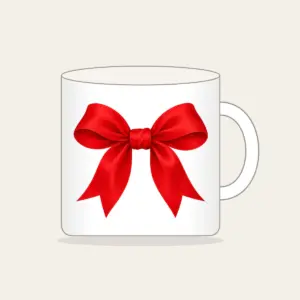 Single Red Ribbon Bow Mug in white: One plain red ribbon bow, with no other artwork.