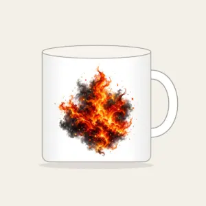 Glowing Embers over Charcoal Mug in white: Glowing embers in orange, red and gold drift over charcoal with a smoky gradient.