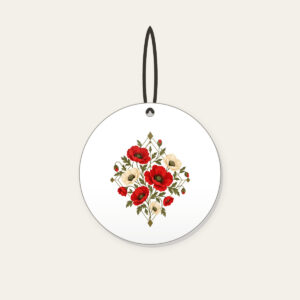 Poppy Diamond Garden Ceramic Ornament in white: Diamond lines hold scattered poppies in red, cream and olive.
