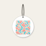 Coral Branch and Fish Scale Mosaic Ceramic Ornament in white: An all-over mosaic of coral branches and small fish scales in coral, turquoise and sand.