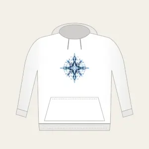 Frosted Crystal Lines in Ice Blue Hoodie in white: Fine frosted crystal lines in ice blue and white across a deep navy ground.