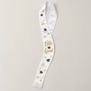 Little Grad Stars Stole with scattered gold stars and tiny graduation caps along both ends with the words "Little Grad" in the centre