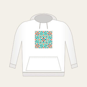 Aqua and Coral Mosaic Tiles Hoodie in white: Mosaic tiles in aqua, coral and cream fit together across the artwork.
