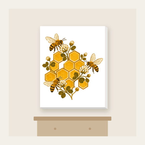 Product image Honeycomb Grid with Bees and Clover Canvas Print