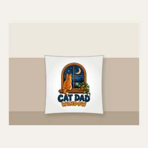 CAT DAD WINDOW Pillow in white