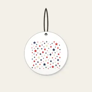 Small Stars and Diamonds Repeat in Navy Ceramic Ornament in white: A repeat of small stars and diamonds in navy, red and cream.