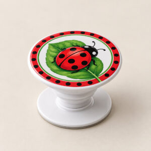 Ladybug Dot Magnetic Phone Grip with a ladybug on a leaf with polka-dot border in red, black and green