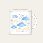Cloudy Night Sky with Tiny Stars Mug in white: Gentle clouds and tiny stars drift across blue and cream.