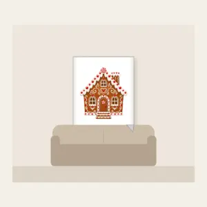 Gingerbread Cottage with Icing Swirls Fleece Blanket in white: A gingerbread-style cottage with white icing swirls and candy dots in brown, white and red.