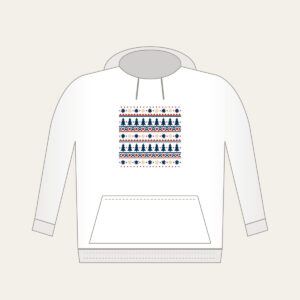 Alpine Star and Pine Border Bands Hoodie in white: Bands of stars and pine trees in cream, rust and navy, repeating like an alpine border.