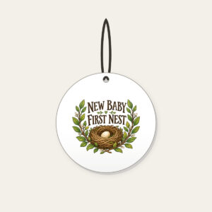 NEW BABY FIRST NEST Ceramic Ornament in white