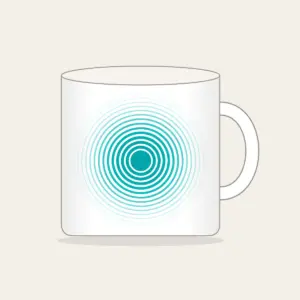 Teal Ripple Rings Fading to White Mug in white: Concentric ripple lines spread in teal and thin out to white.