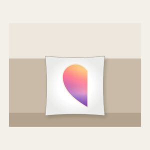 Dawn Gradient Half Heart Pillow in white: A left-half heart filled with a dawn gradient of peach, rose and pale violet, edged with a thin cream border.