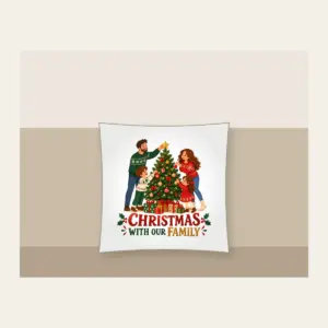 Christmas With Our Family Pillow in white
