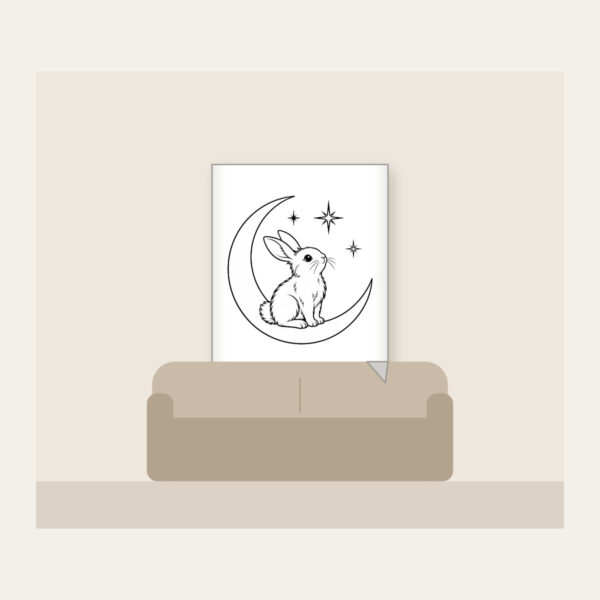 Product image Line-Art Rabbit on a Crescent Moon Fleece Blanket