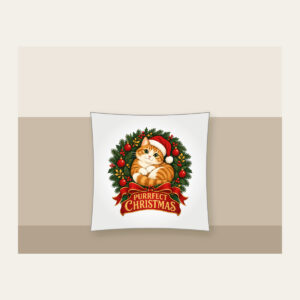 Purrfect Christmas Pillow in white