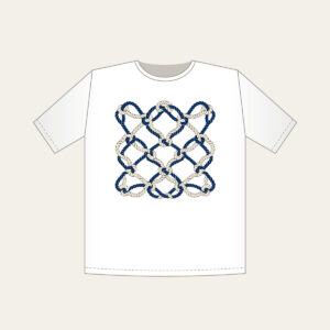 Navy Rope Knot Lines T-Shirt in white: Rope knot lines weave across the artwork in navy and cream.
