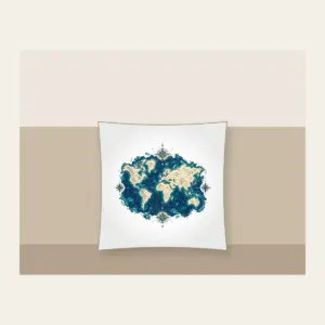 Vintage Map Coastlines and Compasses Pillow in white: Vintage-style coastlines and tiny compasses in navy, cream and teal.