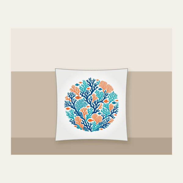 Product image Branching Coral and Tiny Fish on Deep Blue Pillow