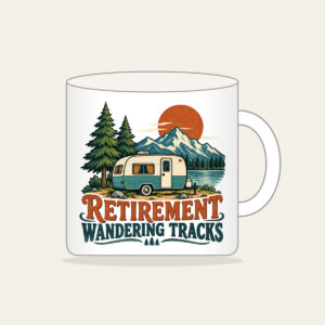 RETIREMENT WANDERING TRACKS Mug in white