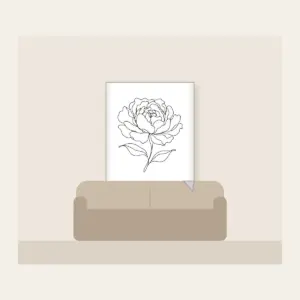 Peony in One Line Fleece Blanket in white: A single peony drawn in one continuous black line with two leaves.