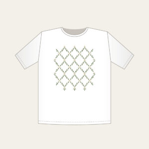 Sage Lattice Diamonds with Tiny Blossoms T-Shirt in white: A lattice of diamonds in sage and cream is dotted with tiny blossoms.
