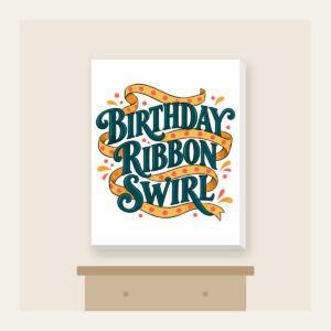 BIRTHDAY RIBBON SWIRL Canvas Print in white