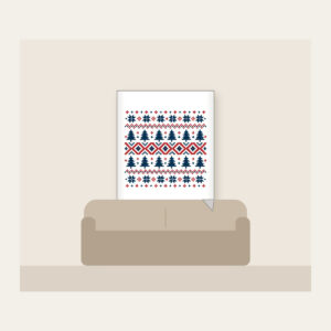 Fair-Isle Pines and Stars Fleece Blanket in white: Fair-isle bands of pines, stars and diamonds in cream, brick red and navy.
