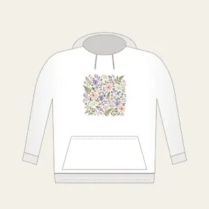 Pressed Posies and Ferns Hoodie in white: Pressed-flower posies and ferns in lilac, blush and sage arranged all over a cream ground.
