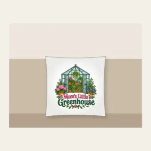 Mom's Little Greenhouse Pillow in white