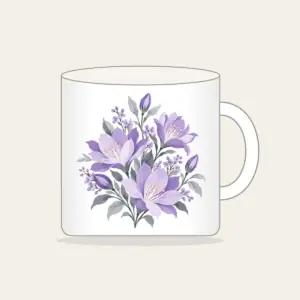 Lilac Night-Blooming Floral Pattern Mug in white: A compact floral pattern of night-blooming flowers in lilac and pale grey.