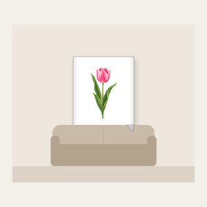 Single Pink Tulip with Long Leaves Fleece Blanket in white: A single tall tulip with long leaves in pink and green.