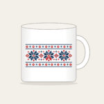 Fair Isle Snowflake Band Mug in white: A Fair Isle-style band of snowflakes and small diamonds in navy, cream and red.