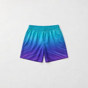 Gradient Sprint Sports Shorts with a gradient from teal to violet with fine speed lines near the hem