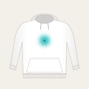Teal Ripple Rings Fading to White Hoodie in white: Concentric ripple lines spread in teal and thin out to white.