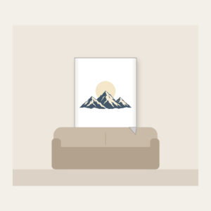Moonrise over Three Peaks Fleece Blanket in white: A round moon rises over three mountain peaks in cream and slate.