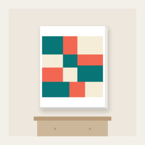 Teal, Coral and Cream Color Blocks Canvas Print in white: Color blocks in teal, coral and cream sit side by side.