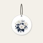 Night-Blooming Moonflowers over Navy Ceramic Ornament in white: Moonflowers in cream and silver glow over a navy ground.