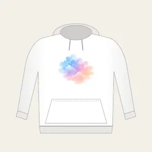 Watercolor Dawn Sky Gradient Hoodie in white: A watercolor gradient drifts from pale blue to lilac to peach with cloud edges.