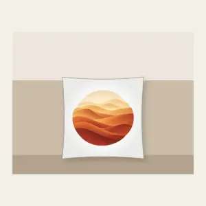 Sand-to-Rust Dune Gradient Pillow in white: A sand-to-rust gradient with gentle dune lines sweeps across the artwork.