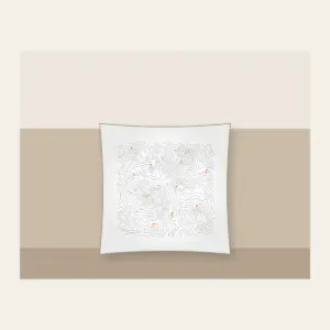 Topographic Lines and Trail Markers Pillow in white: Topographic lines in grey with small orange trail markers.