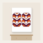 Plum Chevron Panels with Number 88 Canvas Print in white: Bold chevron panels in plum, burnt orange and cream, with the number “88” standing out in the middle.